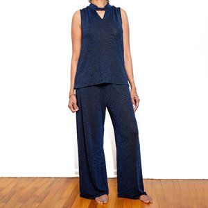 Emi & Joe Pant Set Navy Metallic Shimmer Sleeveless Size L
